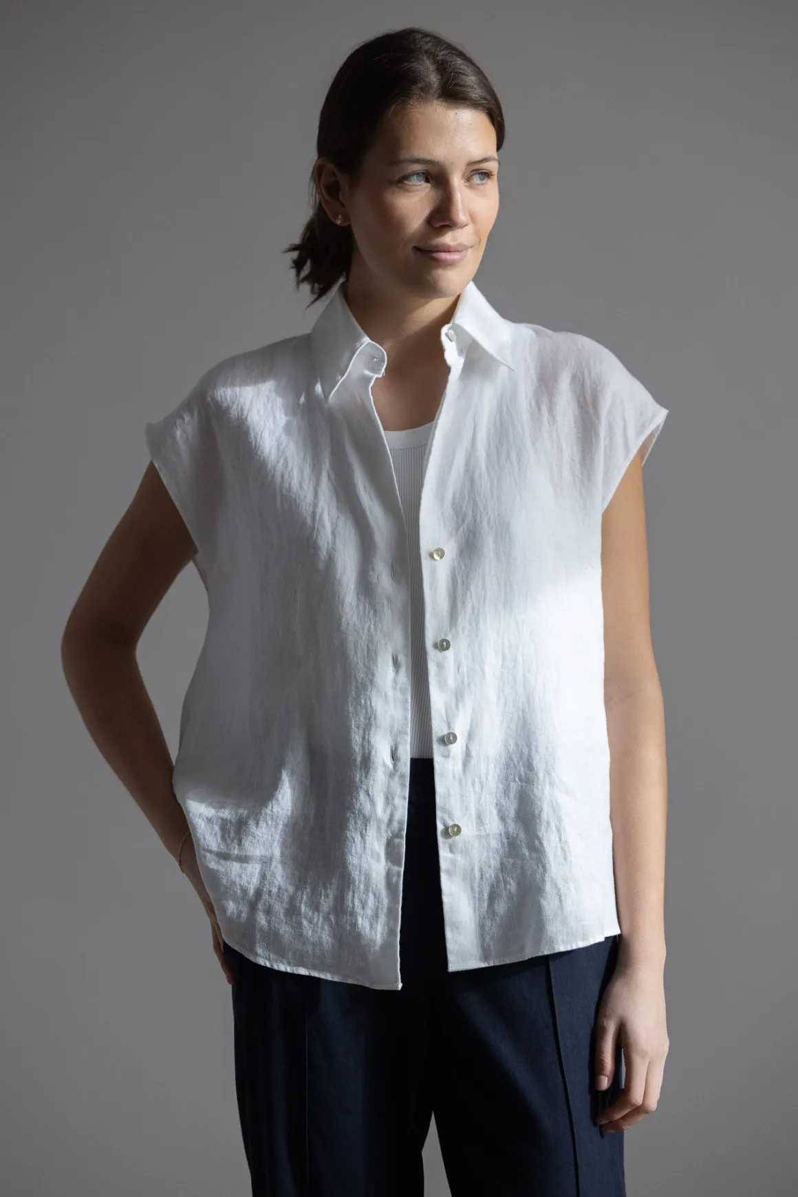 Bluse - Cap SLV Button Down