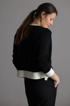 Cardigan - Classic Merino Cardigan Black Cream