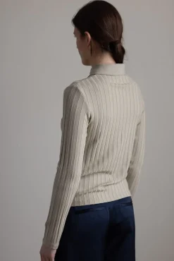 Cardigan - Rib L/S Collared Button Up