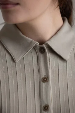 Cardigan - Rib L/S Collared Button Up