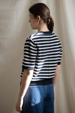 Cardigan - Toulouse Cardigan Tee Navy Snowflake Stripe