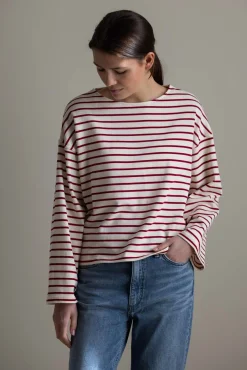 Genser - Breton Boatneck Longsleeve Cream Winetasting Stripe
