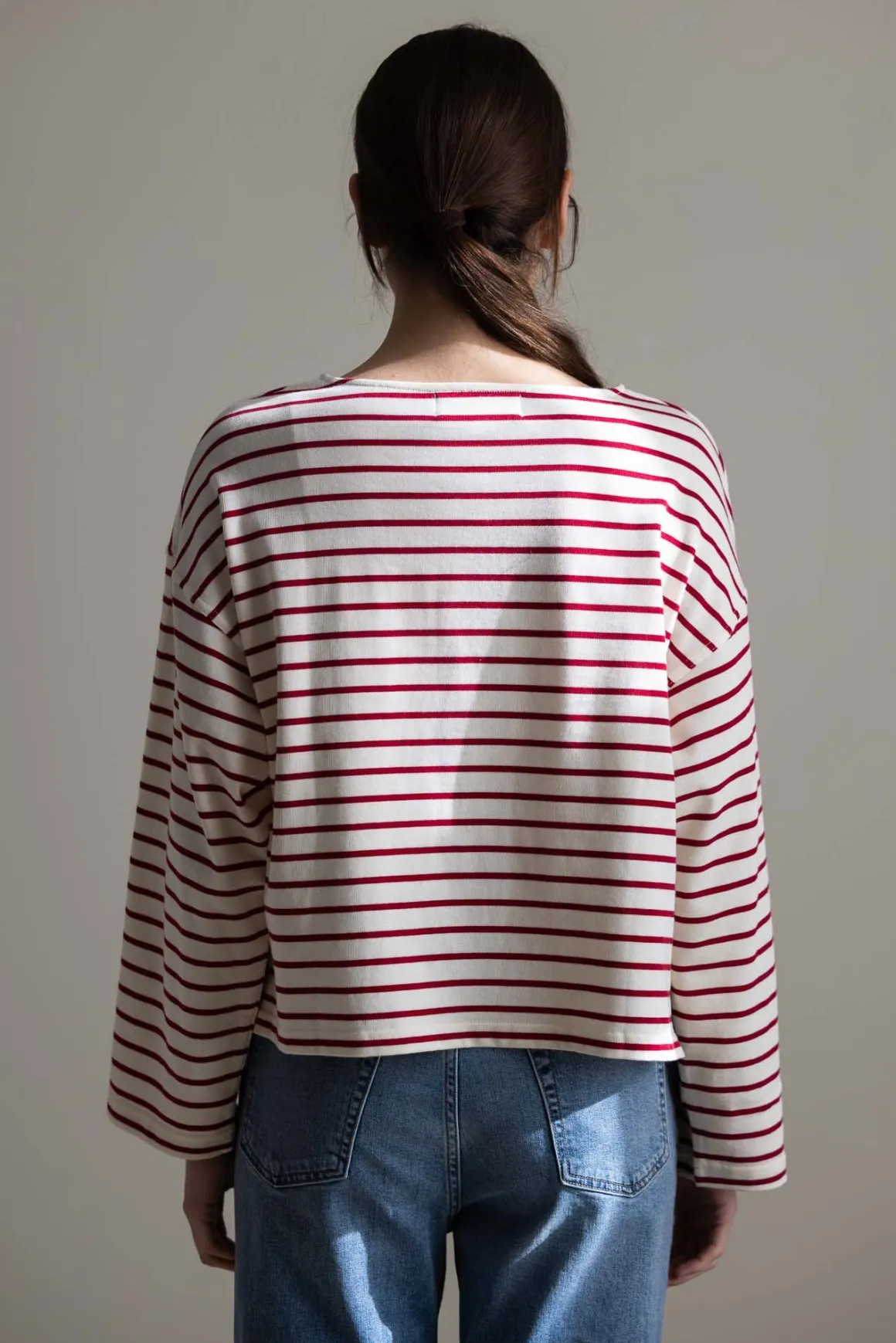 Genser - Breton Boatneck Longsleeve Cream Winetasting Stripe