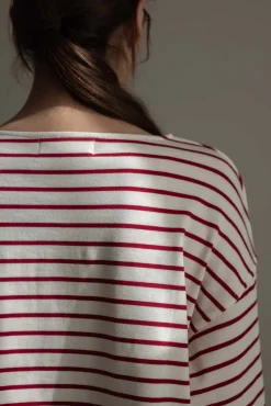 Genser - Breton Boatneck Longsleeve Cream Winetasting Stripe