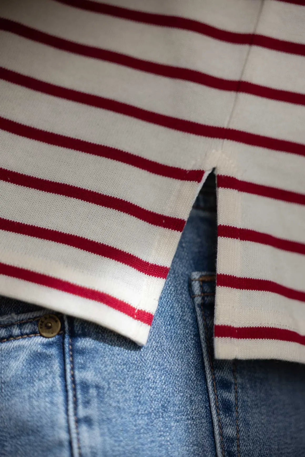 Genser - Breton Boatneck Longsleeve Cream Winetasting Stripe