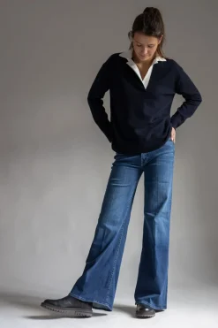 Genser - Contrast Collar Polo Coastal/Off-White