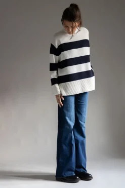 Genser - Oversized Striped White/Coastal
