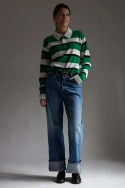 Genser - Striped Rugby Rainforest/Cream