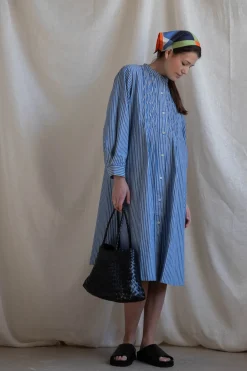 Kjole - Pintuck Dash Stripe Cotton Dress