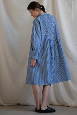 Kjole - Pintuck Dash Stripe Cotton Dress