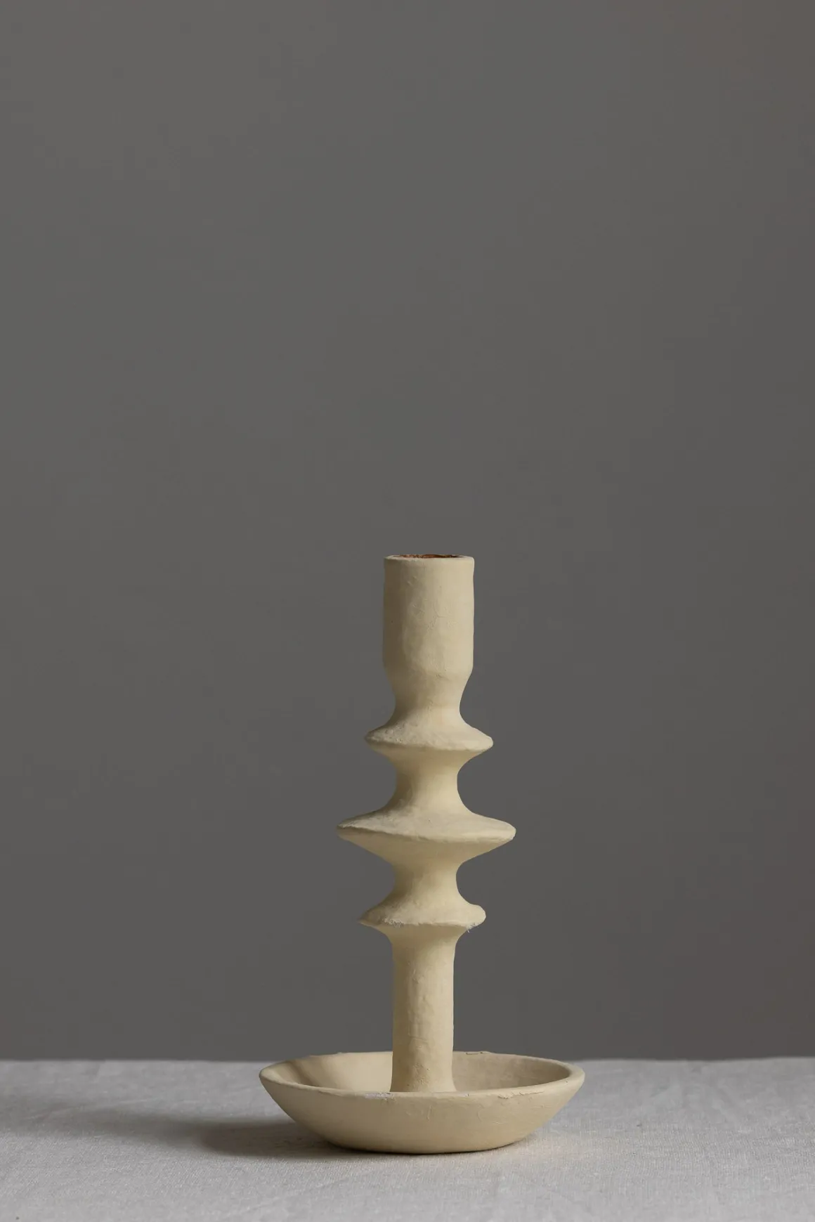 Lysestake - Paper Mache Nature m/Skål Low