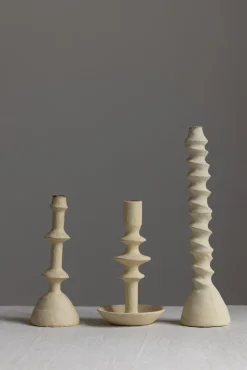 Lysestake - Paper Mache Nature m/Skål Low