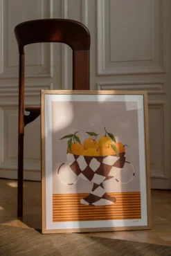 Plakat - Lemons u0026 Oranges in Checkered Vase A4