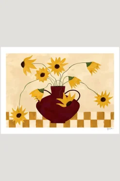 Plakat - Sunflowers in Burgundy Vase 30x40cm