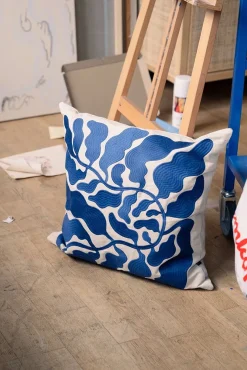 Putetrekk - Leaves Embroidered 48x48cm Blue