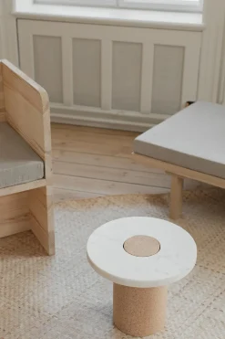 Sidebord - Sintra h33cm dia39cm White Marmor/Cork