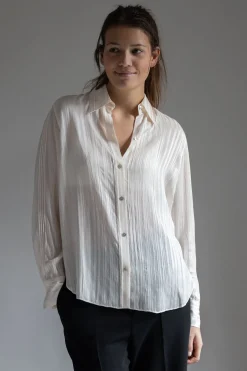 Skjorte - Sheer Stripe Pintuck Creme