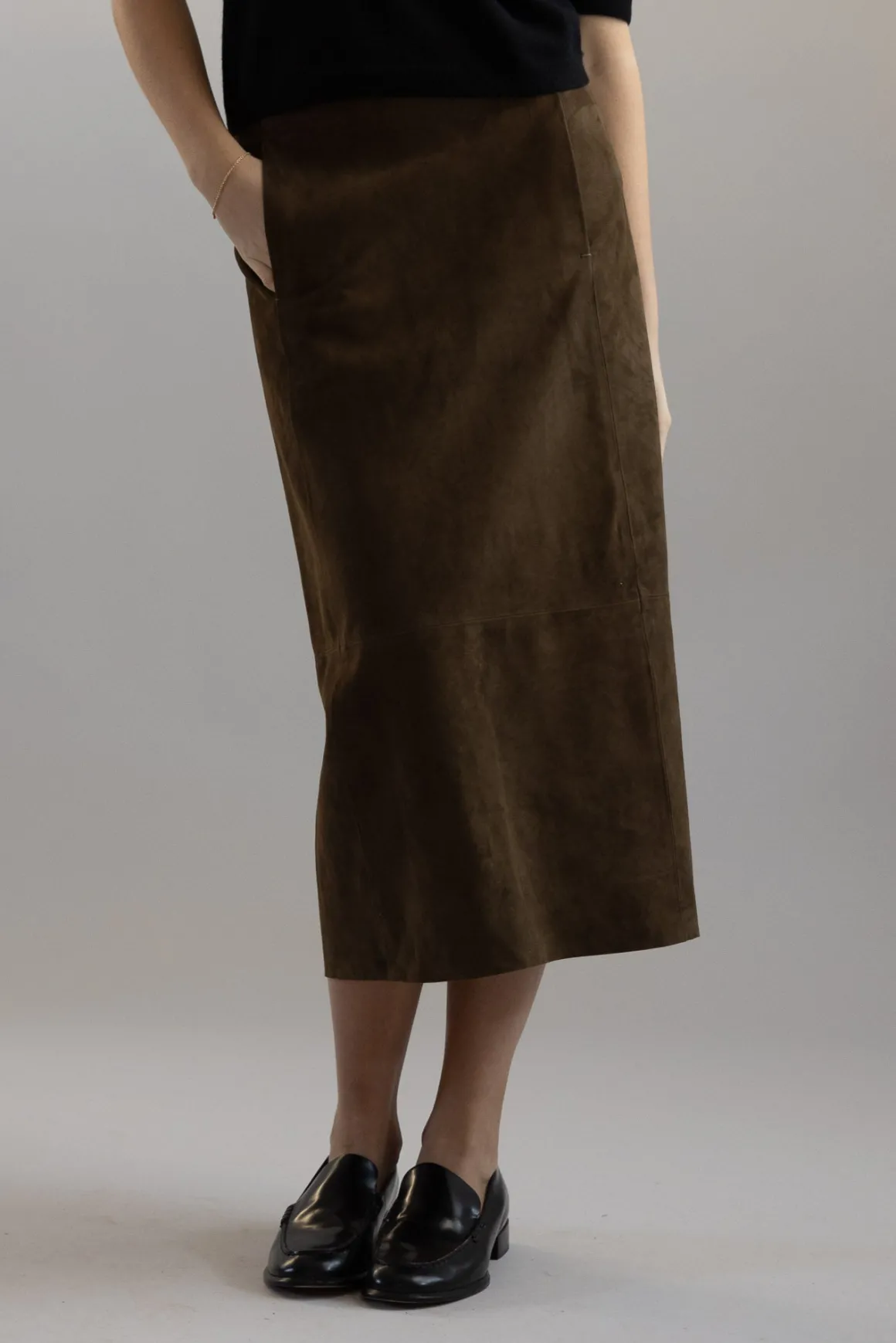 Skjørt - Mid Rise Slim Midi Suede