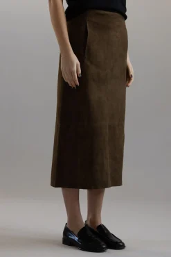 Skjørt - Mid Rise Slim Midi Suede