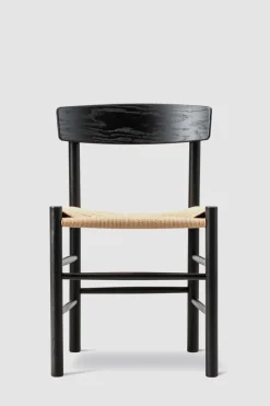 Spisestuestol - J39 Folkestolen Sortlakkert Eik / Naturfarget Papirgarn