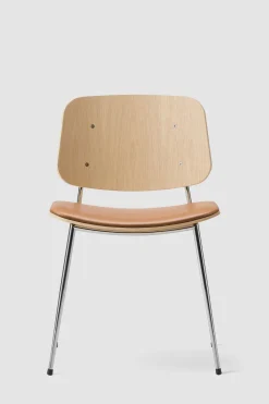 Spisestuestol - Søborg 3061 Lakkert/Krom Eik / 95 Cognac Lær