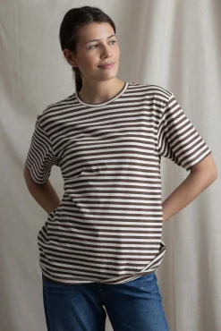 T-Skjorte - Classic Circular Tee Striped Mix Coffee