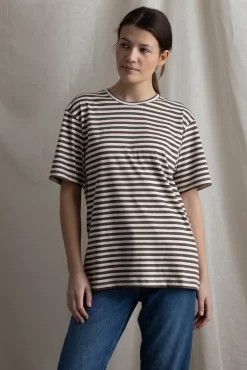 T-Skjorte - Classic Circular Tee Striped Mix Coffee