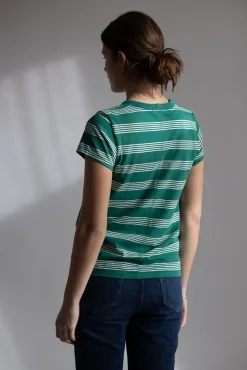 T-Skjorte - Slub Stripe Tee Green Mult