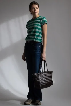 T-Skjorte - Slub Stripe Tee Green Mult