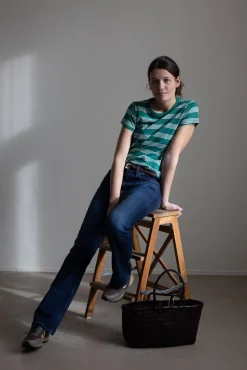 T-Skjorte - Slub Stripe Tee Green Mult