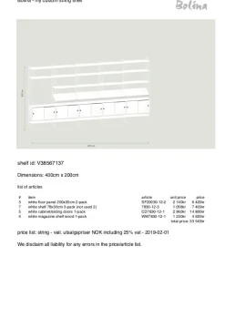 Veggreol - 400x200xd30cm Hvit
